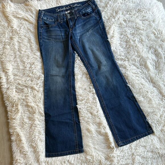 Industrial Cotton Flare Jeans Embellished Back Pockets Size 11 Boho Hippie - Picture 2 of 9